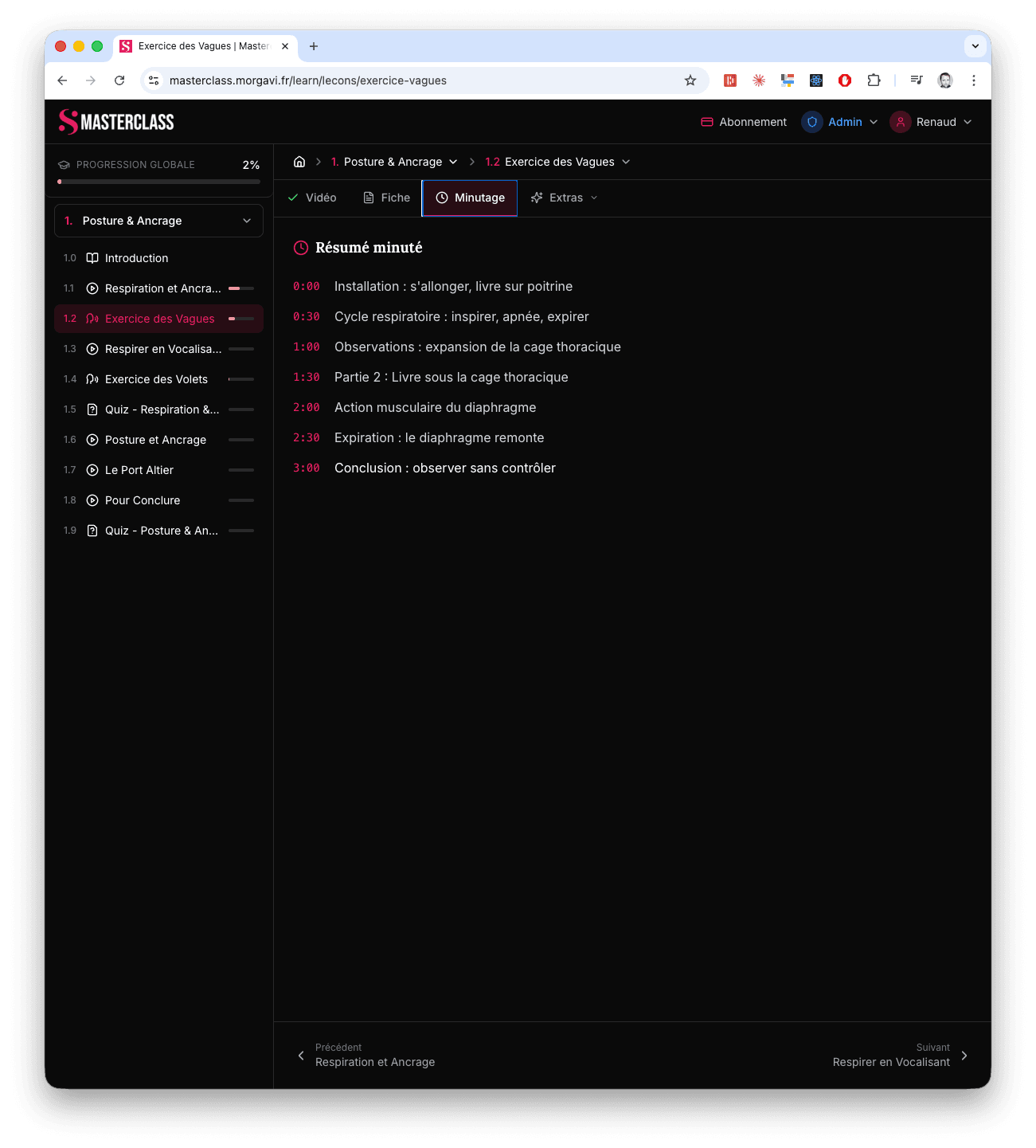 Minutage cliquable de la vidéo